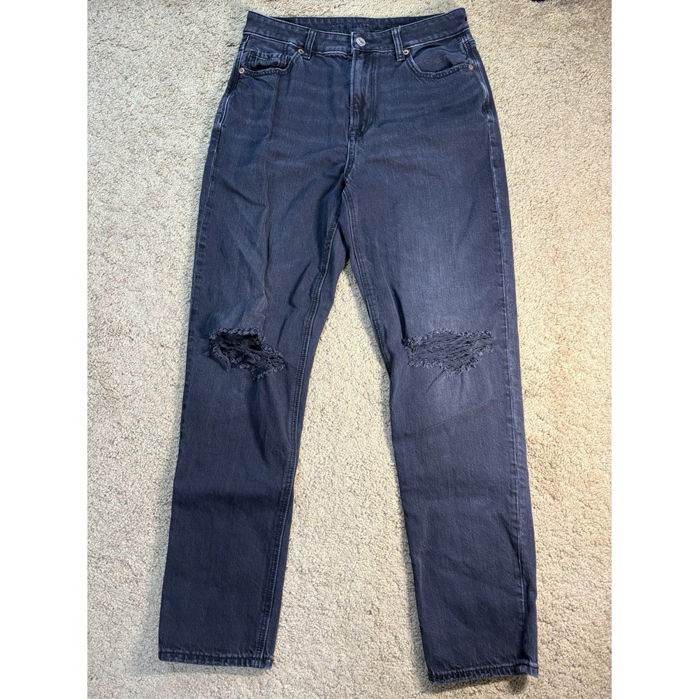 American Eagle Jeans Women 4 Strigid Black Distressed High‎ Rise Straight Leg